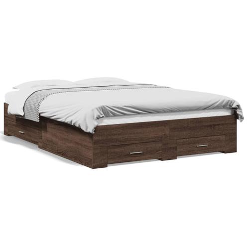 Vidaxl Cadre De Lit Et Tiroirs Chêne Marron 140x190 Cm Bois Ingénierie