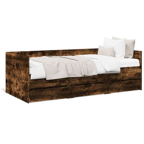 Vidaxl Lit De Jour Avec Tiroirs Sans Matelas Chêne Fumé 90x200 Cm