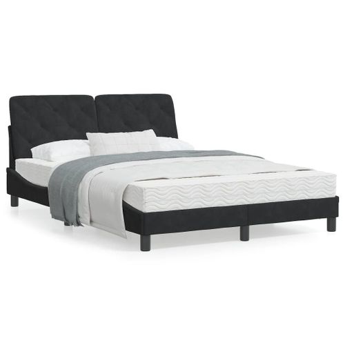 Vidaxl Lit Avec Matelas Noir 140x190 Cm Velours