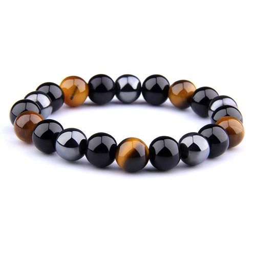 Shop Story - Bracelet "Triple Protection" En ?Il De Tigre, H?Matite Et Obsidienne Noire - Associe En Un Seul Bijou Toutes Les Pierres Protectrices Les Plus Puissantes