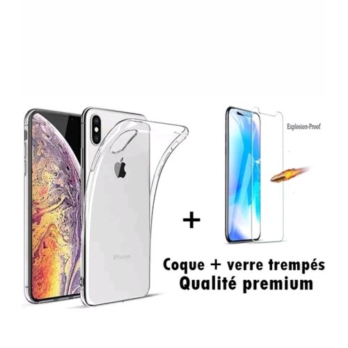 Coque Étui Housse Silicone Transparent Iphone X Xs + Verre Trempé