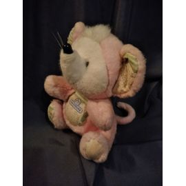 Peluche Doudou Souris Tissus Rose Blanc Nounours Vintage