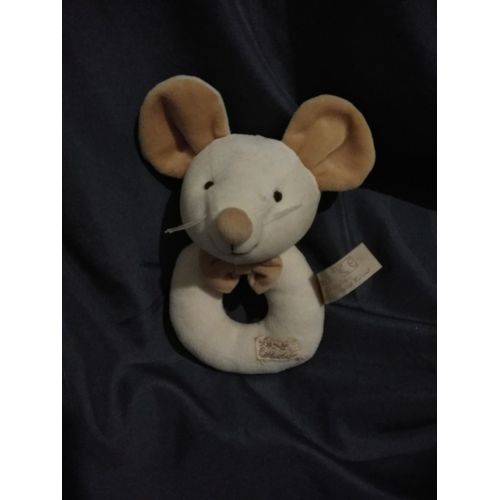 Doudou Hochet Grelot Souris Écru Beige Tiamo Collection