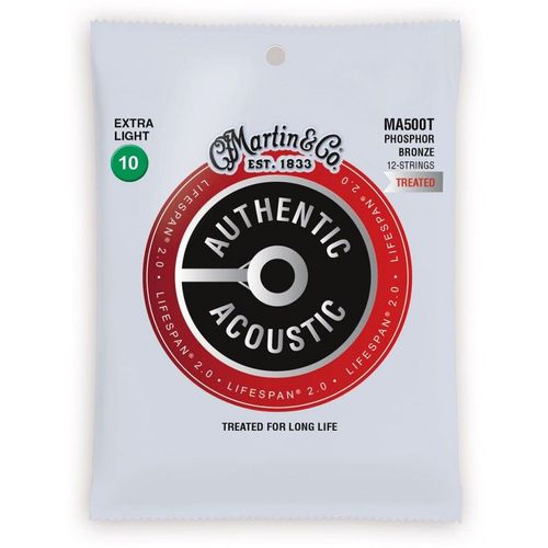 Martin Ma500t - Jeu De 12 Cordes Guitare Acoustique - Authentic Treated Phosphore Bronze - Extra Light 10-47