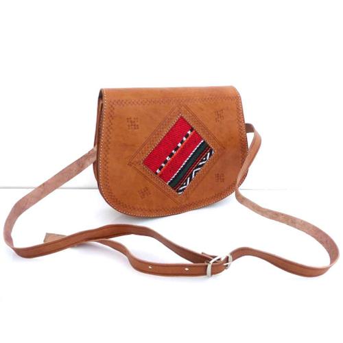 Sac A Main Arrondi Neuf Cuir Camel Marron Laine Kilim Besace A Rabat Anse Bandoulière Sacoche Arrondie Neuve Accessoire Tendance Femme Handbag Leather Bag Kelim Vintage Art Ethnic - Neuf