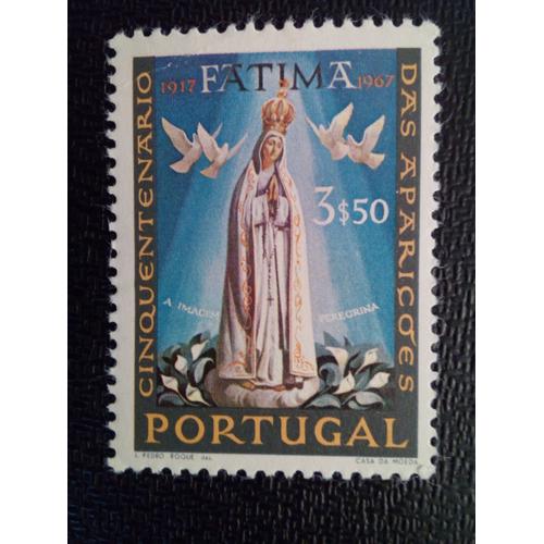 Timbre Portugal Yt 1012 Statue De La Vierge Pèlerine, Avec Des Lis Et Des Colombes 1967