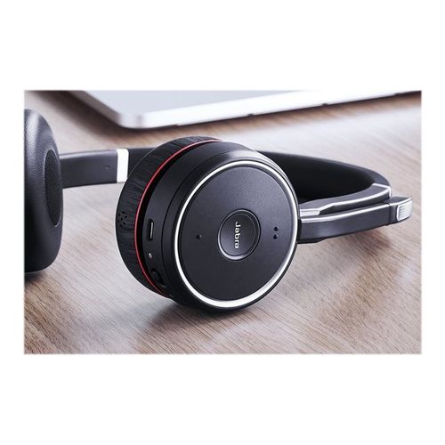 Jabra Evolve 75 UC Stereo - Micro-casque - sur-oreille - Bluetooth - sans fil - Suppresseur de bruit actif - USB