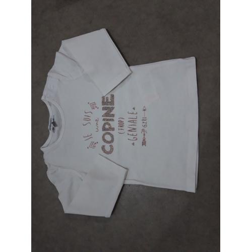 T-Shirt Manches Longues Blanc/Rose Pailleté 3 Pommes - 12 Mois