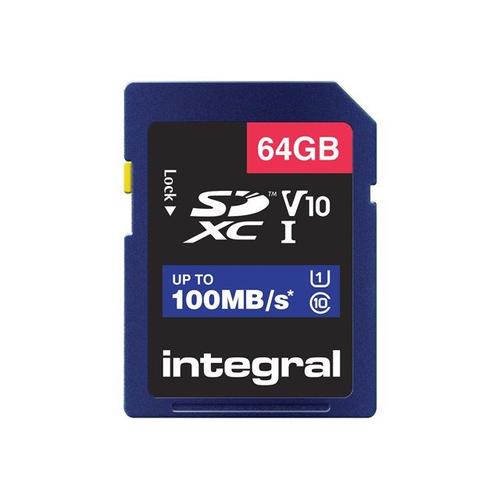 Integral - Carte mémoire flash - 64 Go - Video Class V10 / UHS-I U1 / Class10 - SDXC UHS-I