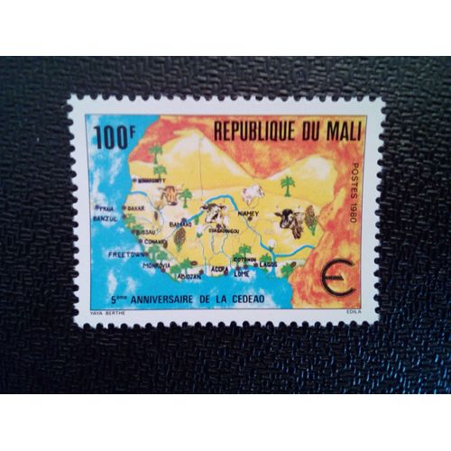 Timbre Mali Yt 398 Carte Agricole De L'afrique De L'ouest 1980
