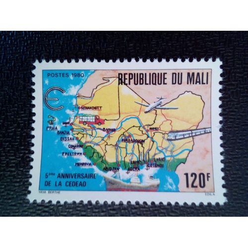 Timbre Mali Yt 399 Carte De Transport De L'afrique De L'ouest 1980