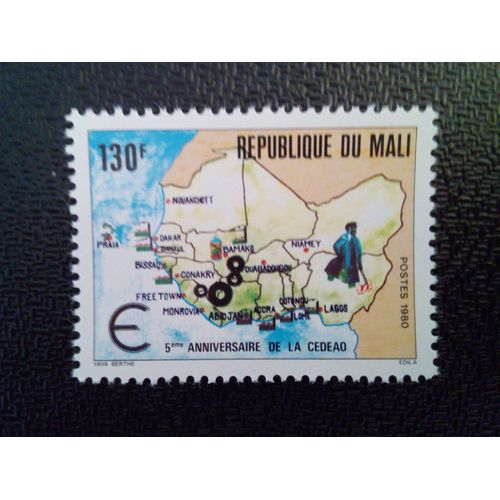 Timbre Mali Yt 400 Carte De L'industrie De L'afrique De L'ouest 1980