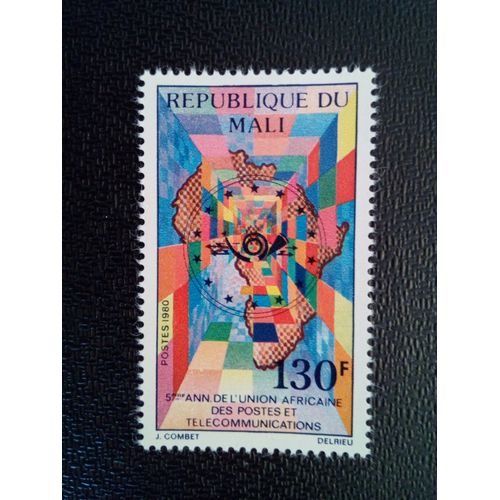 Timbre Mali Yt 402 Carte De L'emblème De L'afrique Et De L'union Postale 1980