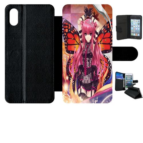 Etui À Rabat Pour Iphone Xs Max - Fille Manga Rose - Simili-Cuir - Noir