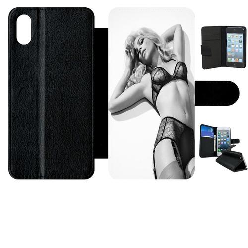 Etui À Rabat Pour Iphone Xs Max - Femme Sexy Noir Et Blanc - Simili-Cuir - Noir