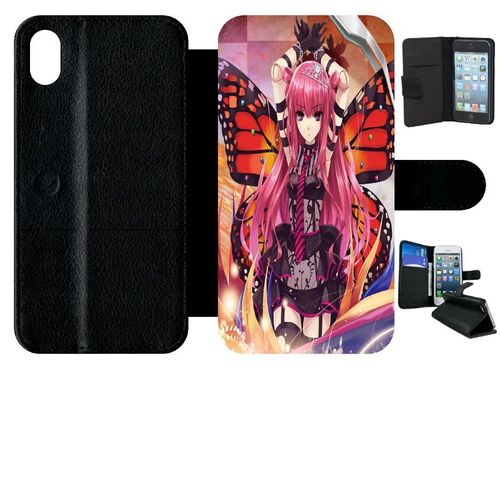 Etui À Rabat Pour Iphone Xr - Fille Manga Rose - Simili-Cuir - Noir