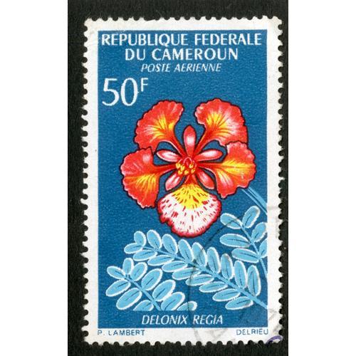 Timbre Oblitéré République Fédérale Du Cameroun, Poste Aérienne, 50 F, Delonix Regia, Lambert, Delrieu