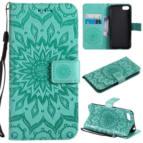 Huawei Y5 Prime 2018 / Y5 2018 Coque, Saturcase Fleur Du Soleil Pu Cuir Magnétique Flip Portefeuille Support Porte-Carte Protecteur Coque Housse Étui Avec Dragonne Pour Huawei Y5 Prime 2018 / Y5 2018 (Vert)