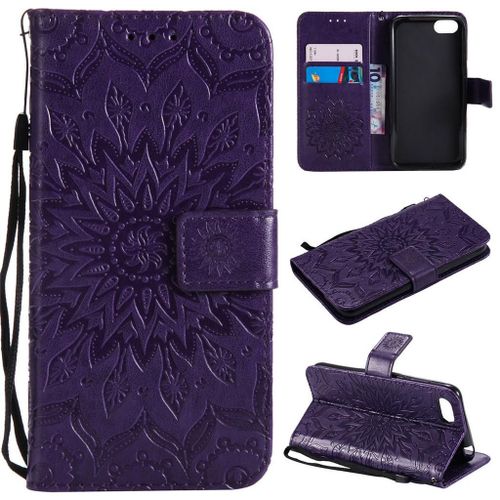 Huawei Y5 Prime 2018 / Y5 2018 Coque, Saturcase Fleur Du Soleil Pu Cuir Magnétique Flip Portefeuille Support Porte-Carte Protecteur Coque Housse Étui Avec Dragonne Pour Huawei Y5 Prime 2018 / Y5 2018 (Violet)