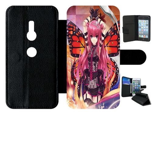Etui À Rabat Pour Xperia Xz2 - Fille Manga Rose - Simili-Cuir - Noir