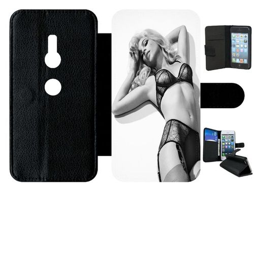 Etui À Rabat Pour Xperia Xz2 - Femme Sexy Noir Et Blanc - Simili-Cuir - Noir