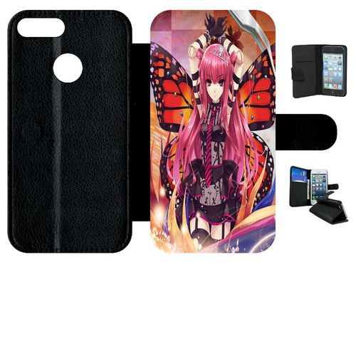 Etui À Rabat Pour Honor 9 Lite - Fille Manga Rose - Simili-Cuir - Noir