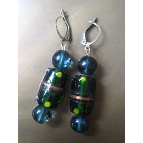 Paire De Boucles D'oreilles Pendantes En Perles De Verre Vert