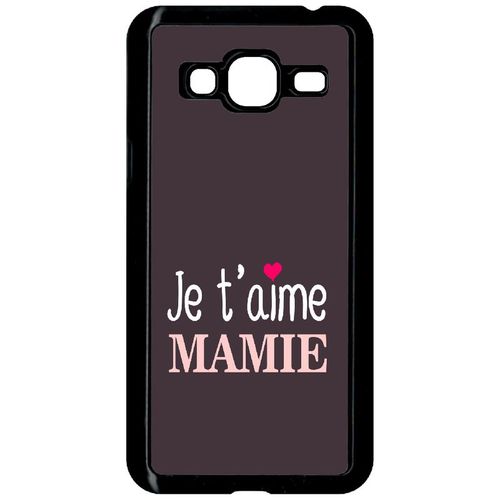 Coque Pour Smartphone - Je T Aime Mamie Fond Violine Coeur Rose - Compatible Avec Samsung Galaxy J3 (2015) - Plastique - Bord Noir
