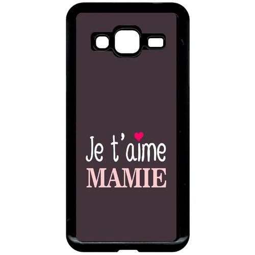 Coque Pour Smartphone - Je T Aime Mamie Fond Violine Coeur Rose - Compatible Avec Samsung Galaxy J3 (2016) - Plastique - Bord Noir