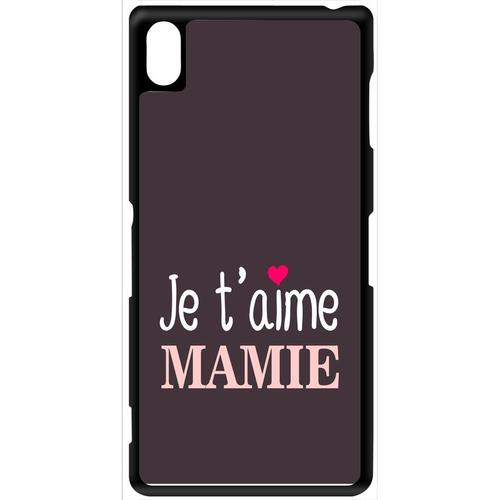 Coque Xperia Z3 - Je T Aime Mamie Fond Violine Coeur Rose - Noir