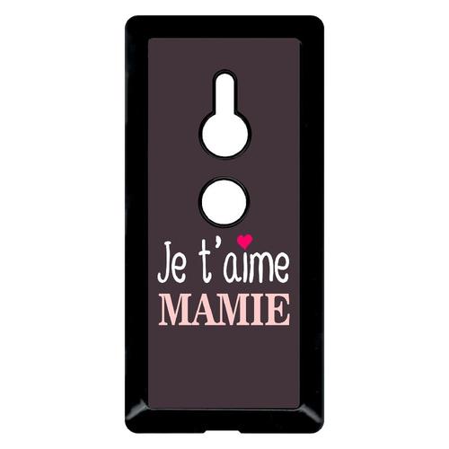Coque Pour Smartphone - Je T Aime Mamie Fond Violine Coeur Rose - Compatible Avec Sony Xperia Xz2 - Plastique - Bord Noir