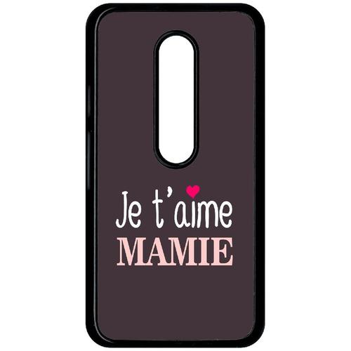 Coque Pour Smartphone - Je T Aime Mamie Fond Violine Coeur Rose - Compatible Avec Motorola Moto G (3rd Gen) - Plastique - Bord Noir