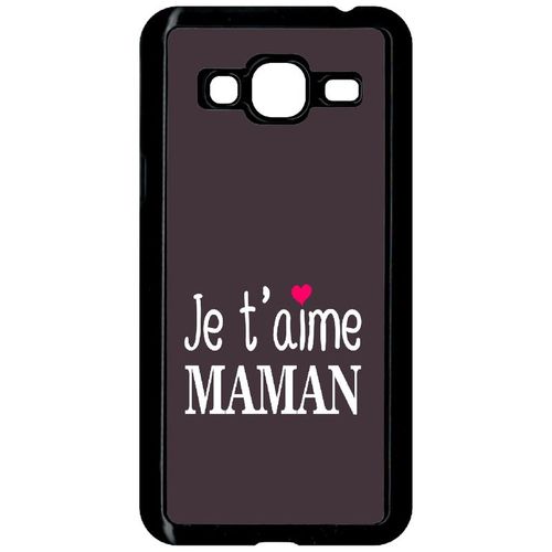 Coque Pour Smartphone - Je T Aime Maman Fond Violine Coeur Rose - Compatible Avec Samsung Galaxy J3 (2015) - Plastique - Bord Noir