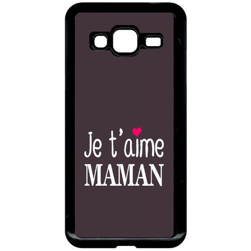 Coque Pour Smartphone - Je T Aime Maman Fond Violine Coeur Rose - Compatible Avec Samsung Galaxy J3 (2016) - Plastique - Bord Noir