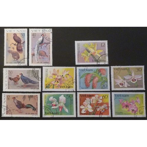 Vietnam Lot De 11 Timbres De 1979 Oiseaux Et Orchidées