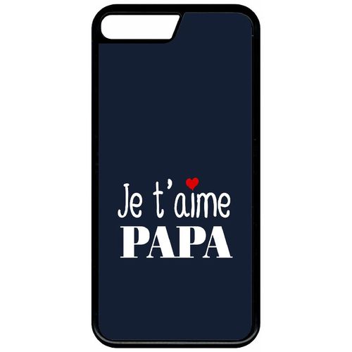 Coque Pour Smartphone - Je T Aime Papa Fond Bleu - Compatible Avec Apple Iphone 8+ - Plastique - Bord Noir