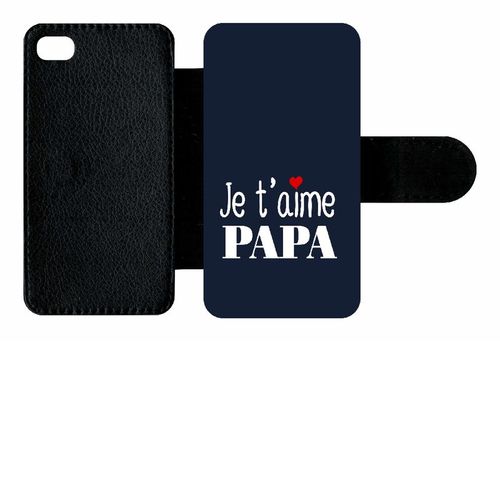 Etui A Rabat - Je T Aime Papa Fond Bleu - Compatible Avec Apple Iphone 4s - Plastique - Bord Noir