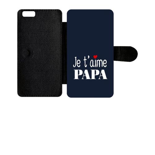 Etui A Rabat - Je T Aime Papa Fond Bleu - Compatible Avec Apple Iphone 6+ - Simili-Cuir - Bord Noir
