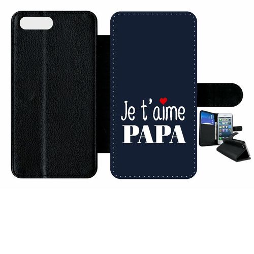 Etui A Rabat - Je T Aime Papa Fond Bleu - Compatible Avec Apple Iphone 8 Plus - Plastique - Bord Noir