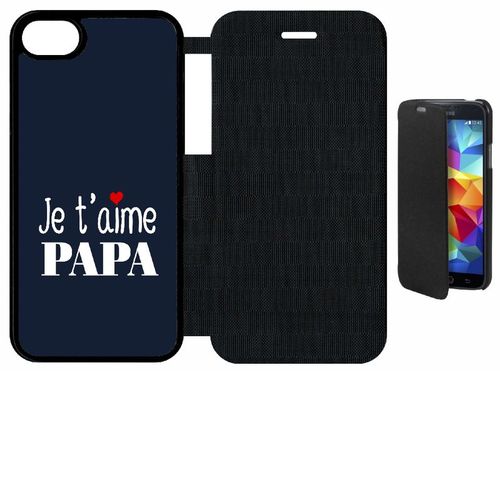 Etui A Flip Flap - Je T Aime Papa Fond Bleu - Compatible Avec Apple Iphone 8 - Plastique - Bord Noir
