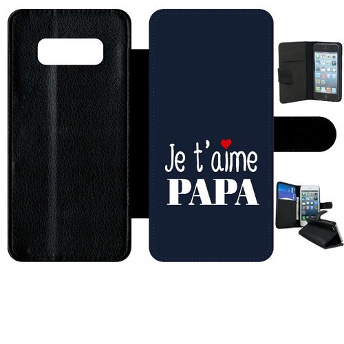 Etui A Rabat - Je T Aime Papa Fond Bleu - Compatible Avec Samsung Galaxy Note 8.0 - Simili-Cuir - Bord Noir