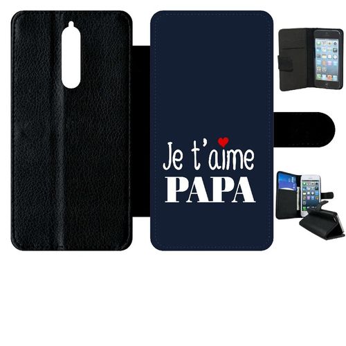 Etui A Rabat - Je T Aime Papa Fond Bleu - Compatible Avec Nokia 8 - Plastique - Bord Noir