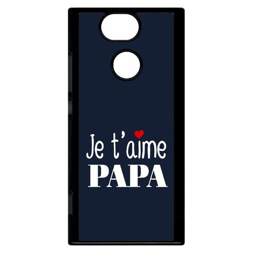 Coque Pour Smartphone - Je T Aime Papa Fond Bleu - Compatible Avec Sony Xperia Xa2 - Plastique - Bord Noir