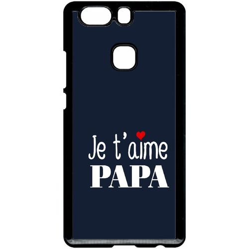 Coque Pour Smartphone - Je T Aime Papa Fond Bleu - Compatible Avec Huawei Ascend P9+ - Plastique - Bord Noir