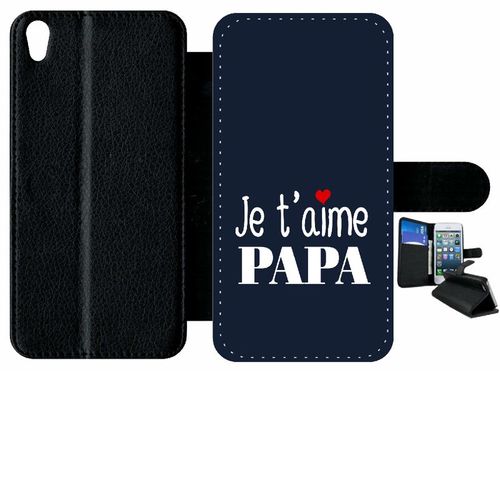 Etui À Rabat Xperia Xa - Je T Aime Papa Fond Bleu - Simili-Cuir - Noir