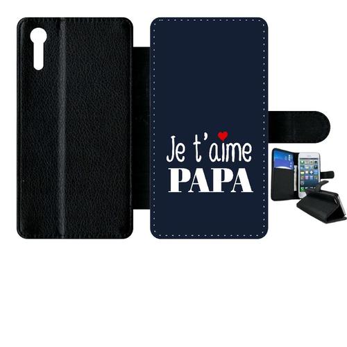 Etui À Rabat Xperia Xz - Je T Aime Papa Fond Bleu - Simili-Cuir - Noir