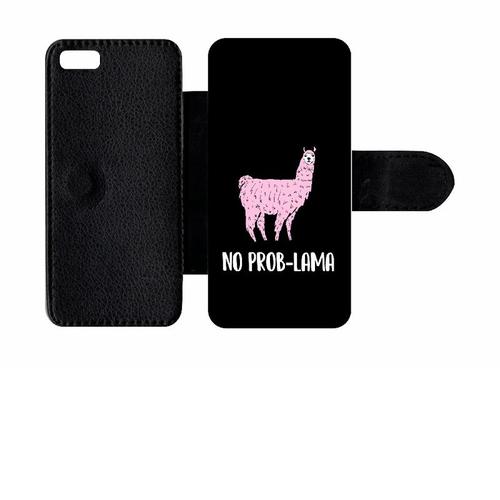 Etui A Rabat - No Prob Lama Rose Fond Noir - Compatible Avec Apple Iphone 5c - Plastique - Bord Noir