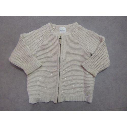Cardigan Zippé Beige Lurex Tape À L'oeil - 18 Mois
