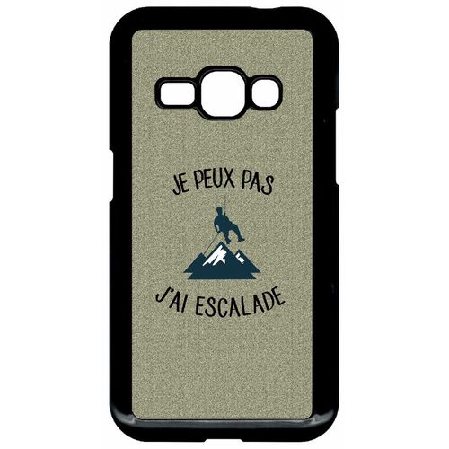 Coque Pour Smartphone - Je Peux Pas J Ai Escalade Fond Texture Gris - Compatible Avec Samsung Galaxy J1 (2016) - Plastique - Bord Noir