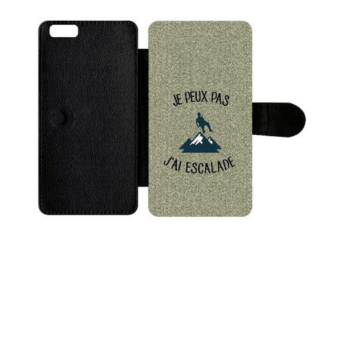 Etui A Rabat - Je Peux Pas J Ai Escalade Fond Texture Gris - Compatible Avec Apple Iphone 6s+ - Plastique - Bord Noir